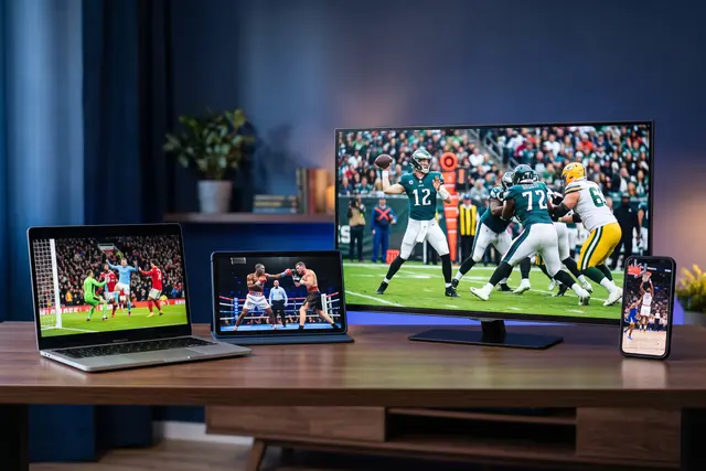 MIPTV4K 4K IPTV subscription playing on a smart TV, tablet, laptop and phone together