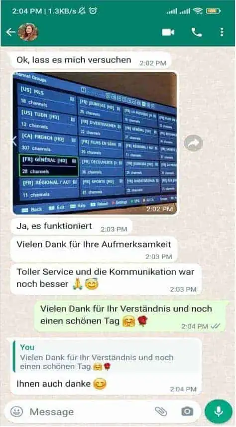MIPTV4K customer review on WhatsApp 1